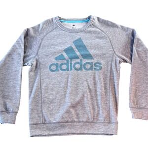 Adidas Climawarm Mens Sweatshirt Grey Heather Teal Logo Fleece Crew Neck Medium
